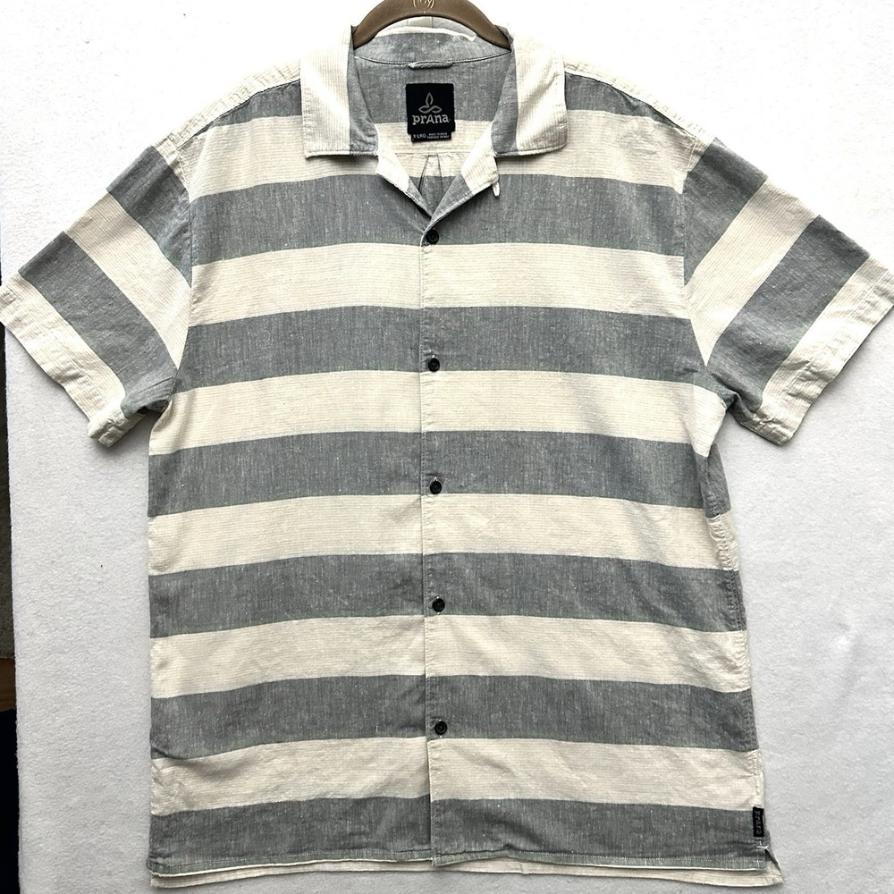 Prana XL Crocket Camp Shirt Striped Hemp Organic Cotton Outdoor‎ Gorp Crock